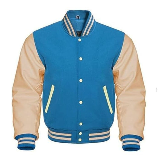 Azure Cream Letterman Jacket