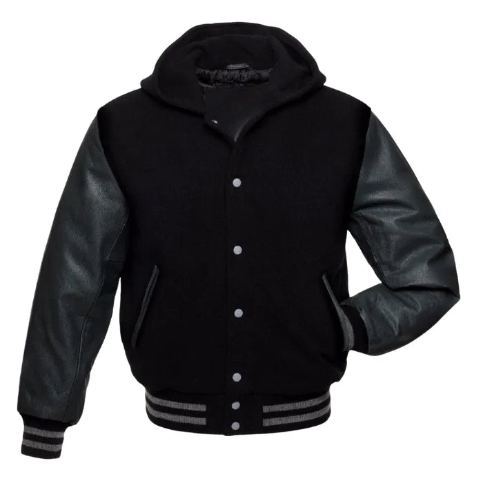 Black Varsity Hooded Jacket