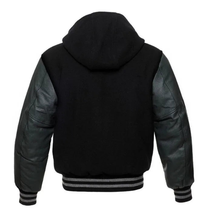 Black Varsity Hooded Jacket Back Side