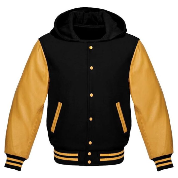 Black and Gold Varsity Hooded Jacket