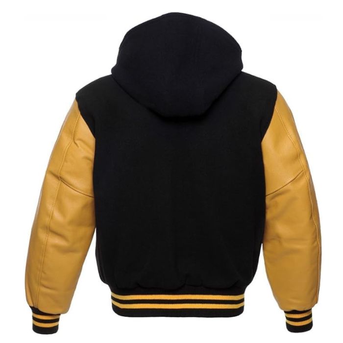 Black and Gold Varsity Hooded Jacket Back Side