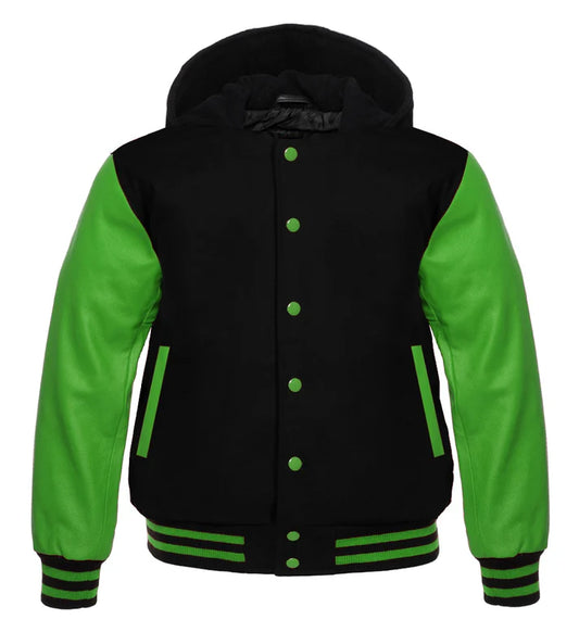 Black and Green Varsity Hooded Jacket