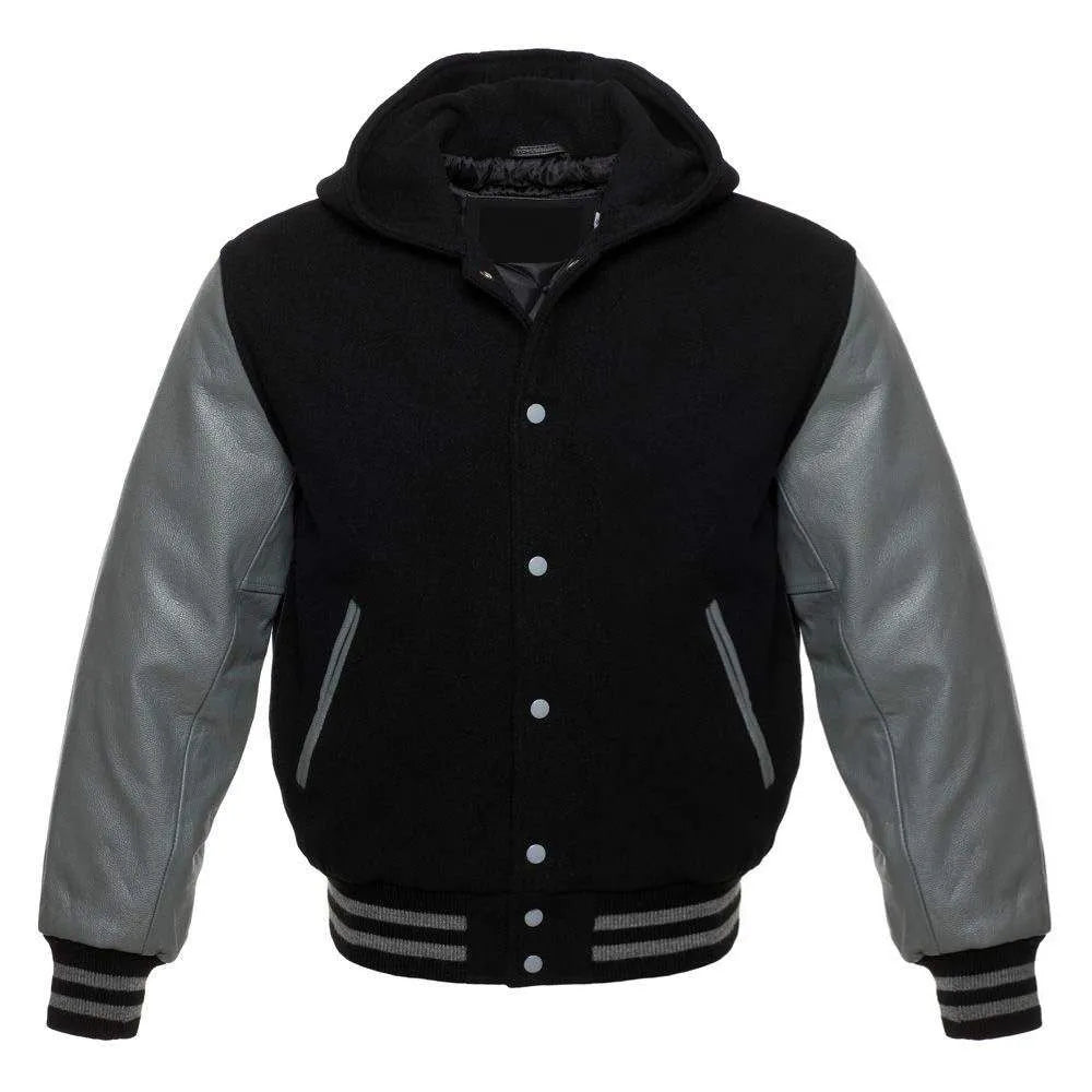 Black and Grey Varsity Jacket with Hood