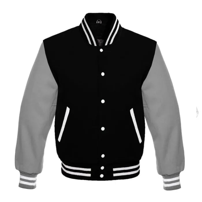 Black and Grey All Wool Varsity Jacket