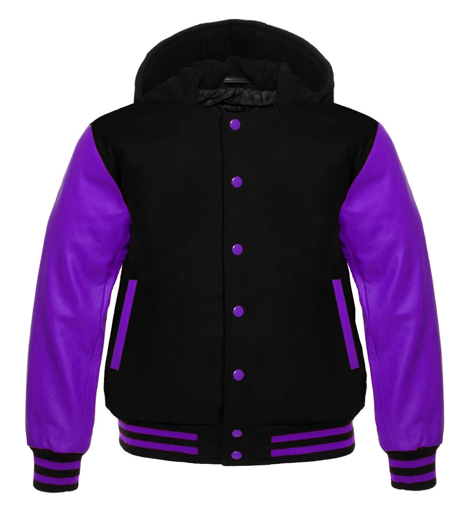 ELECTRIC VIOLET VARSITY HOODED JACKET
