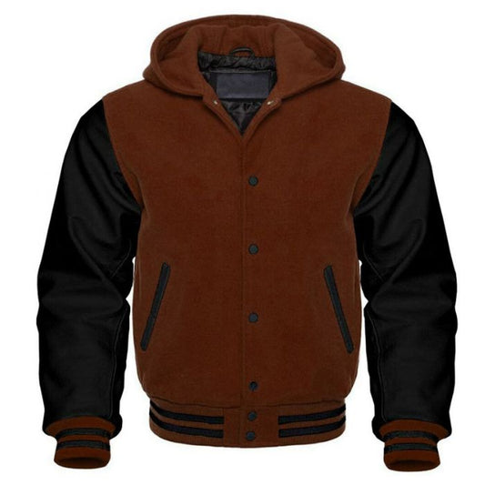 Brown and Black Varsity Hooded Jacket