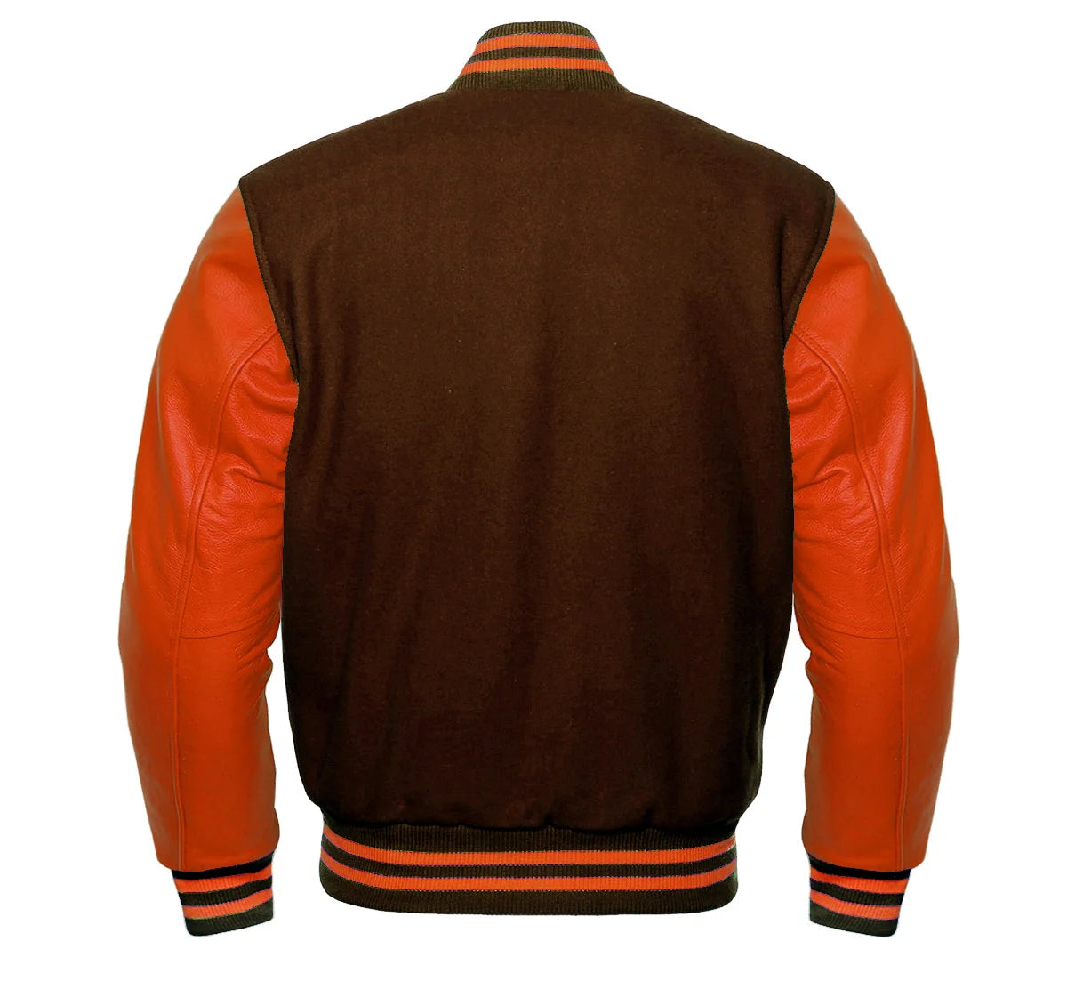 Brown and Orange Varsity Jacket Back Side