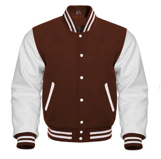 Brown and White Varsity Jacket