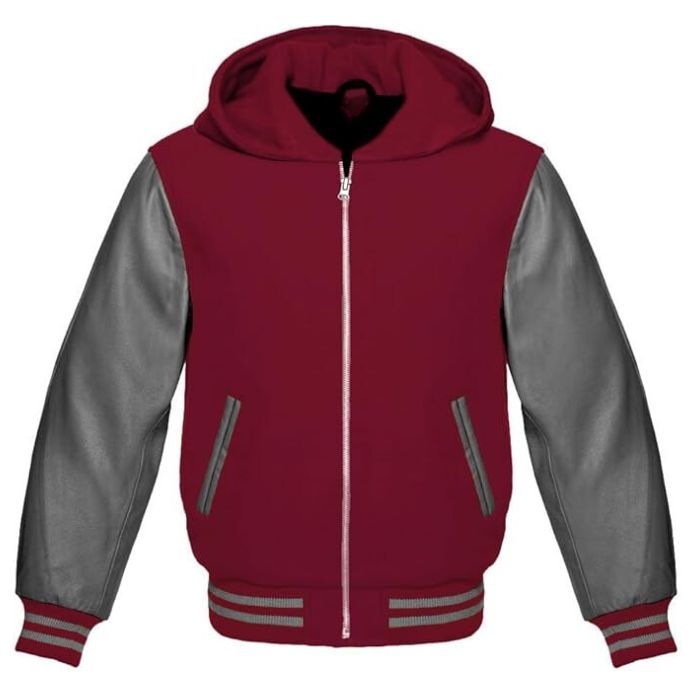 Burgundy Storm Varsity Zip-up Jacket with Hood