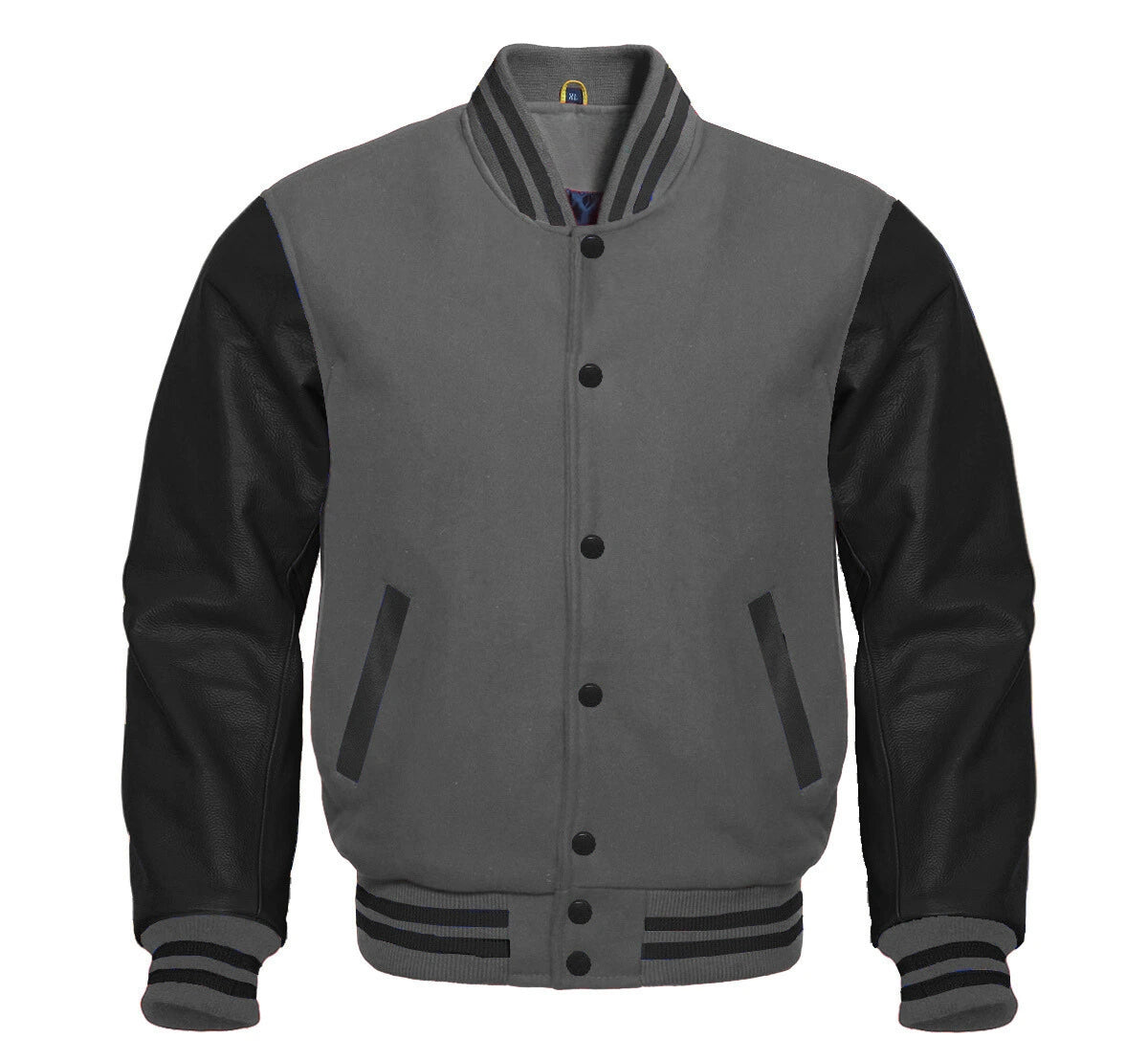 Charcoal Gray and Black Letterman Jacket