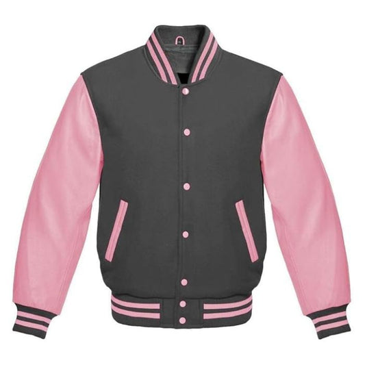 Charcoal Grey and Light Pink Varsity Jacket