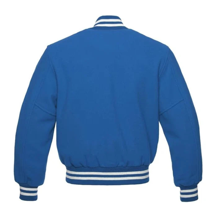 Cobalt Blue All Wool Varsity Jacket Back Side