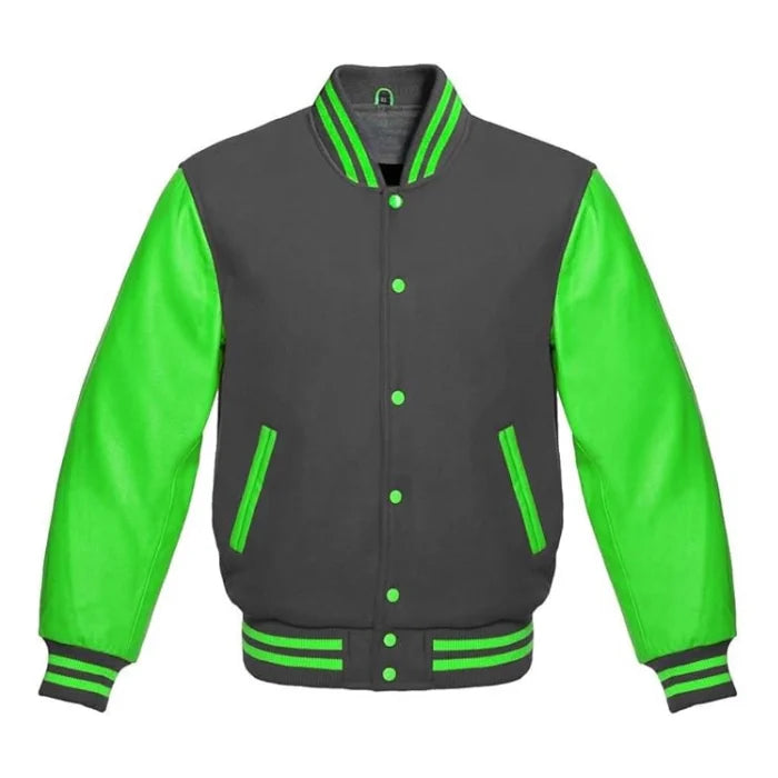 Dark Grey and Kelly Green Varsity Jacket