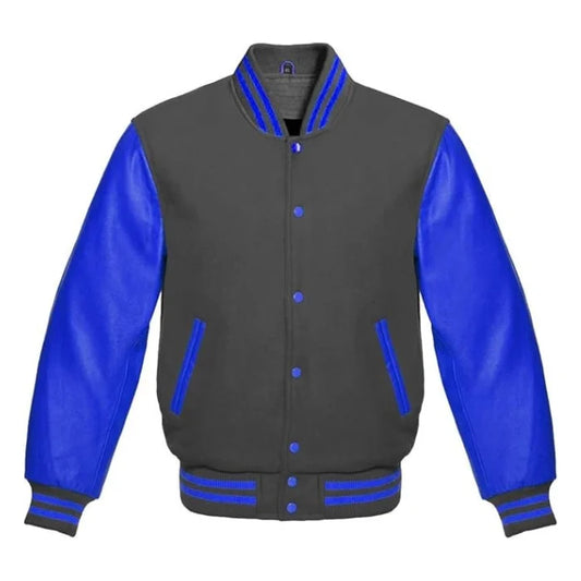 Dark Grey and Royal Blue Varsity Jacket