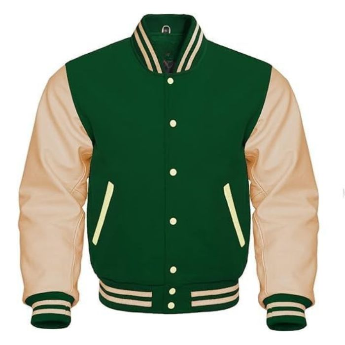 Dark Green and Cream Letterman Jacket