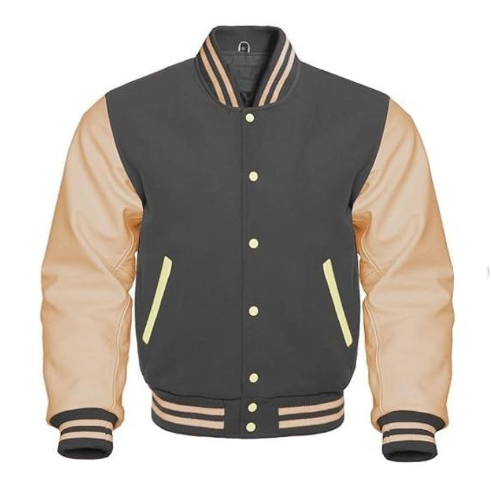 Dark Grey and Cream Letterman Jacket