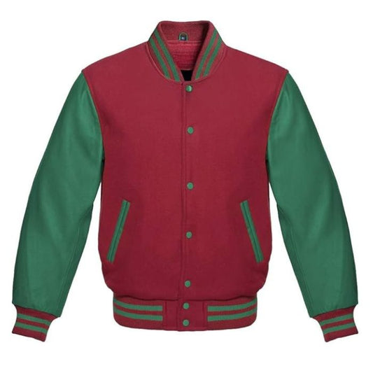 Deep Red and Green Varsity Jacket