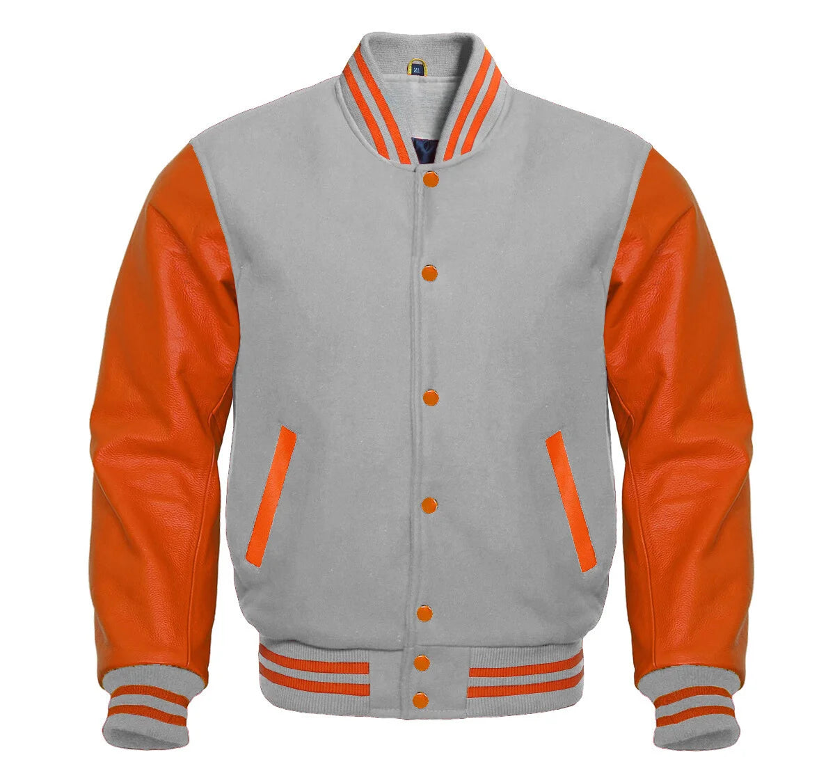 Faux Gray and Orange Varsity Jacket