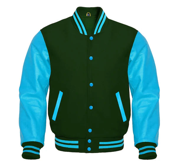 Forest Green and Blue Varsity Jacket