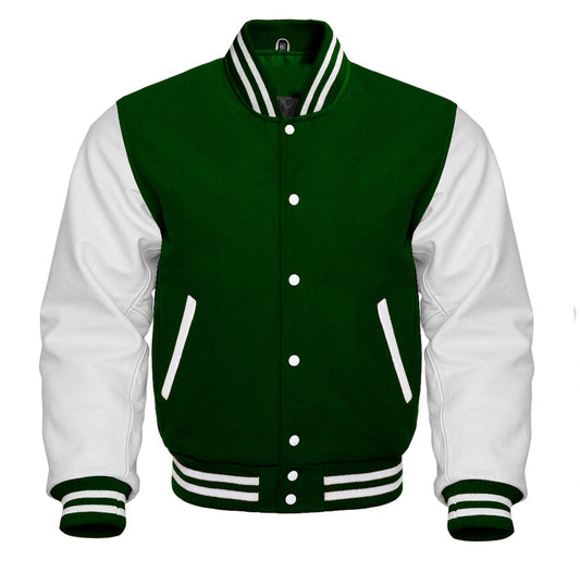 Forest Green and White Varsity Jacket