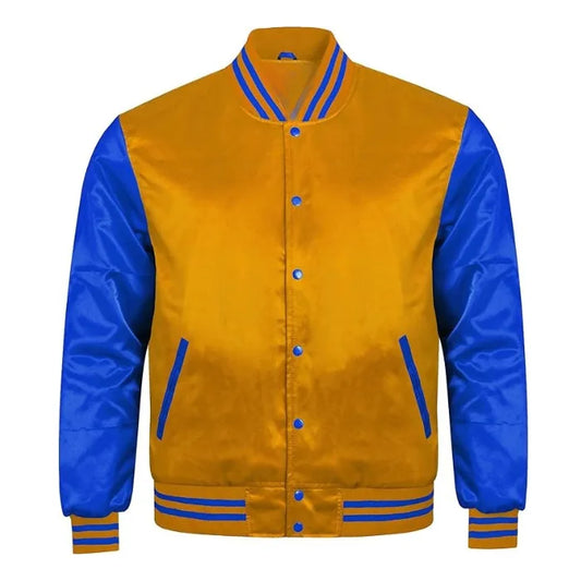 Gold and Royal Blue Satin Varsity Jacket