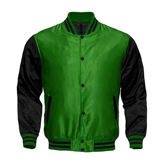 Green and Black Satin Varsity Jacket