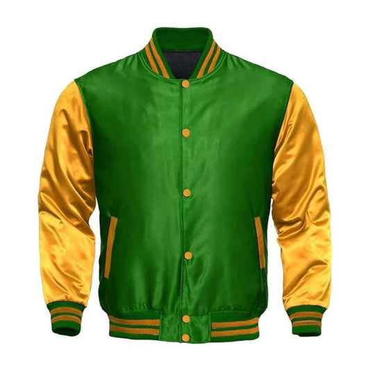 Green and Gold Satin Varsity Jacket
