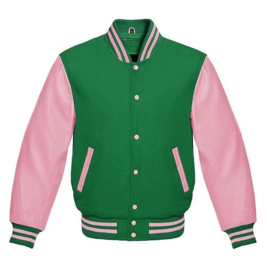 Green and Light Pink Varsity Jacket