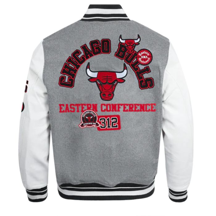 Grey Chicago Bulls Varsity Jacket Back Side