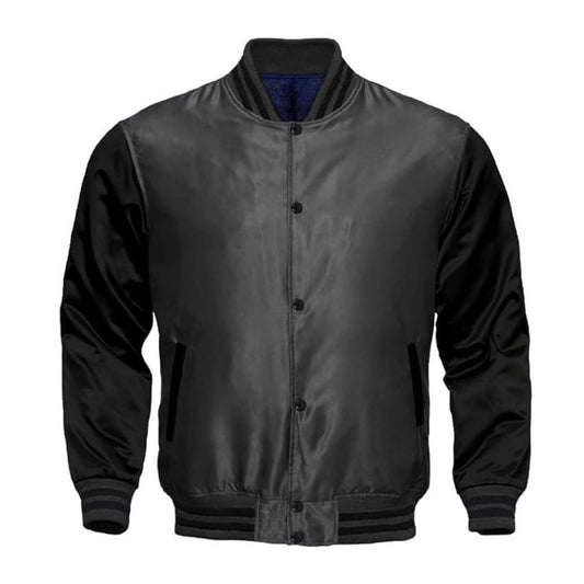 Grey and Black Satin Varsity Jacket