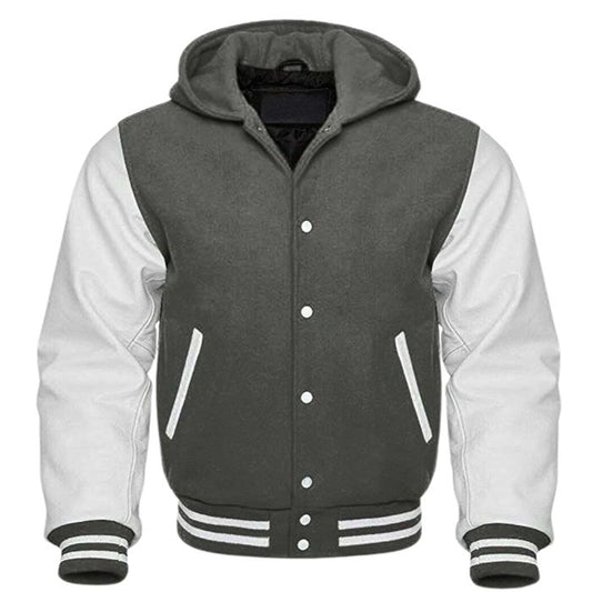 Grey and White Varsity Hooded Jacket