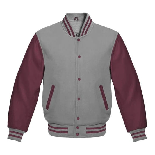 Grey and Maroon Varsity Jacket Back Side