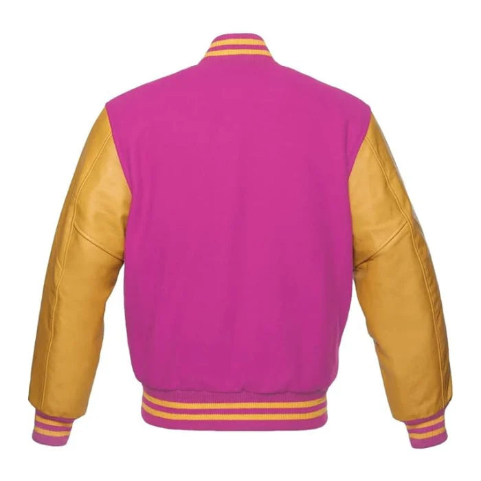 Hot Pink and Gold Varsity Jacket Back Side