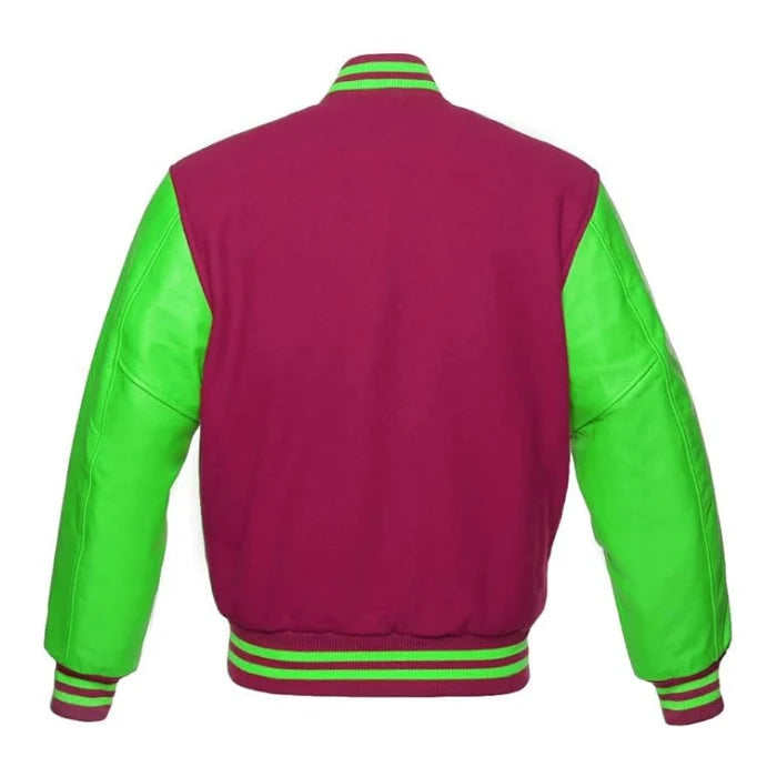 Hot Pink and Kelly Green Varsity Jacket Back Side