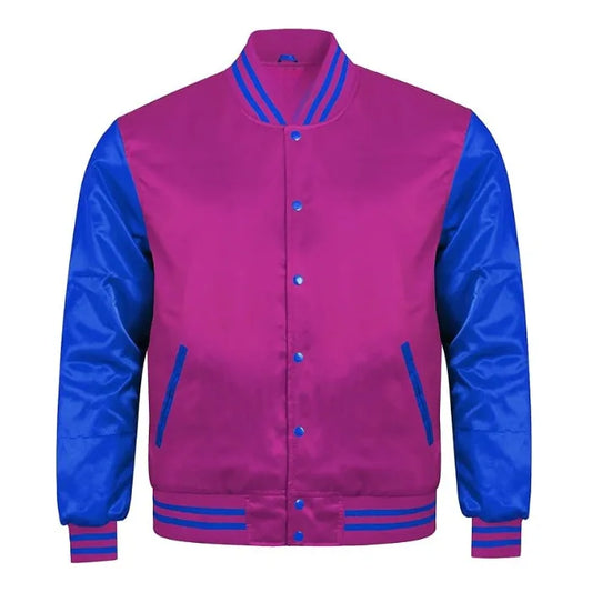 Hot Pink and Royal Blue Satin Varsity Jacket