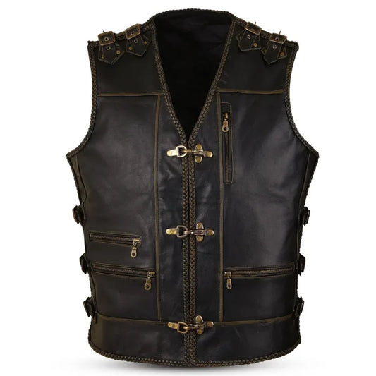 Iron Rebel Black Leather Biker Vest