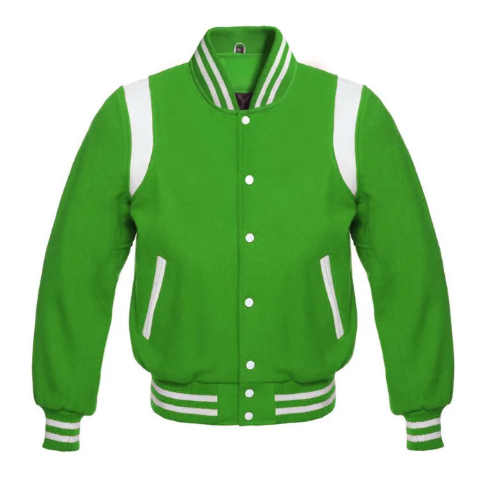 Kelly Green Wool Varsity Jacket with White Shoulder Stripes