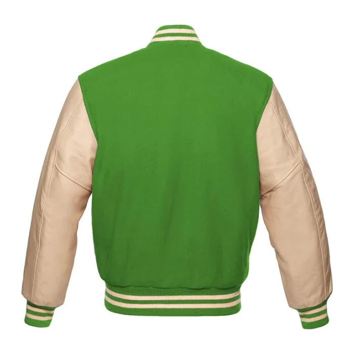 Kelly Green and Cream Varsity Jacket Back Side