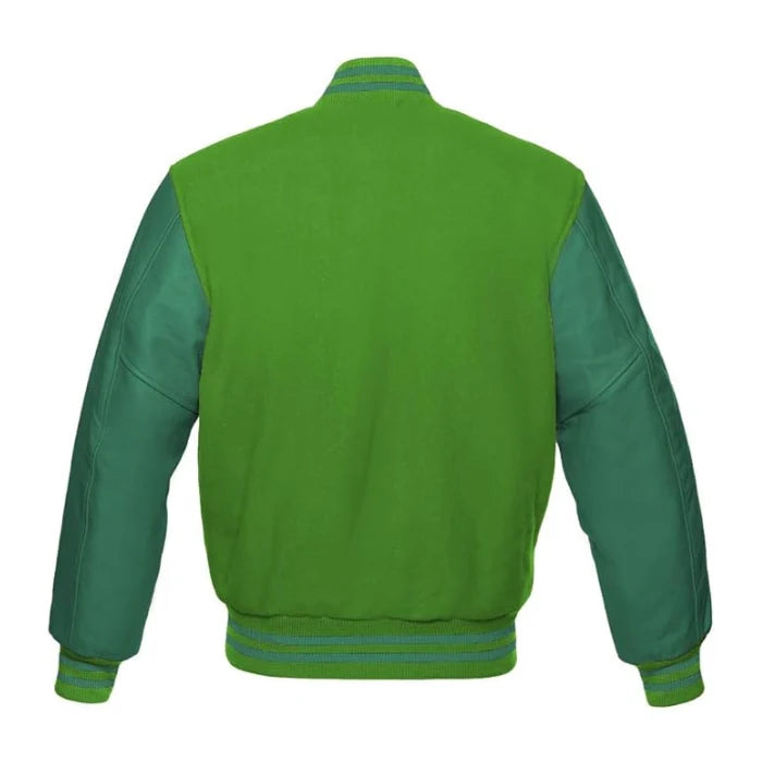Kelly Green and Dark Green Varsity Jacket Back Side