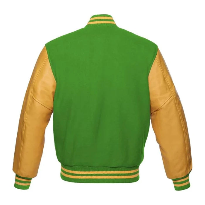 Kelly Green and Gold Varsity Jacket Back Side