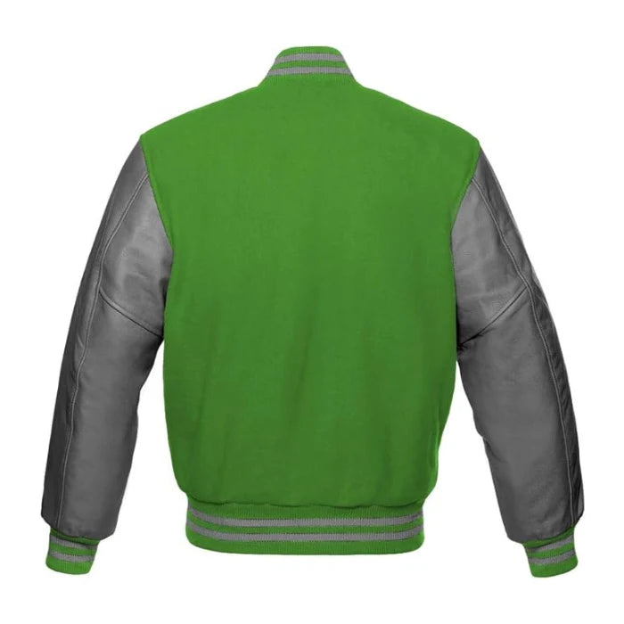 Kelly Green and Grey Varsity Jacket Back Side