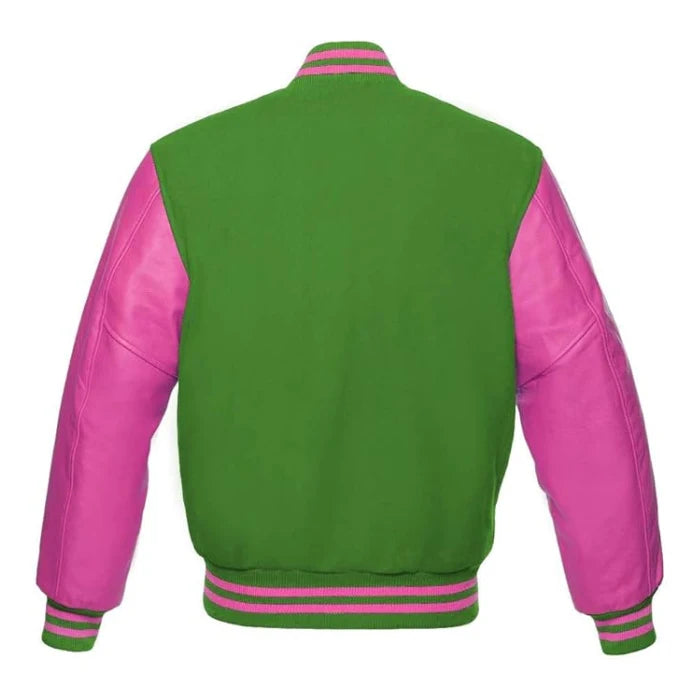 Kelly Green and Hot Pink Varsity Jacket Back Side