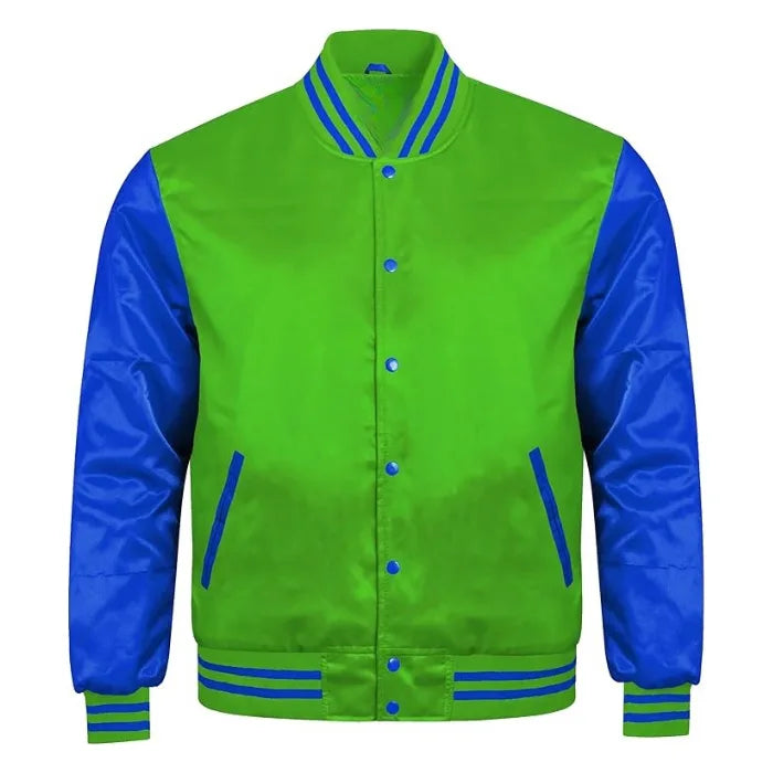 Kelly Green and Royal Blue Satin Varsity Jacket