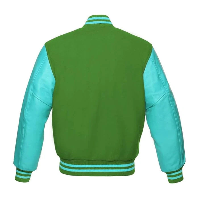 Kelly Green and Tiffany Varsity Jacket Back Side
