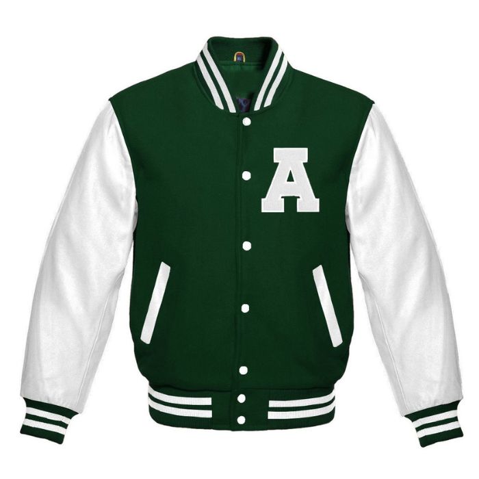 Letter A Letterman Jacket in Forest Green/White