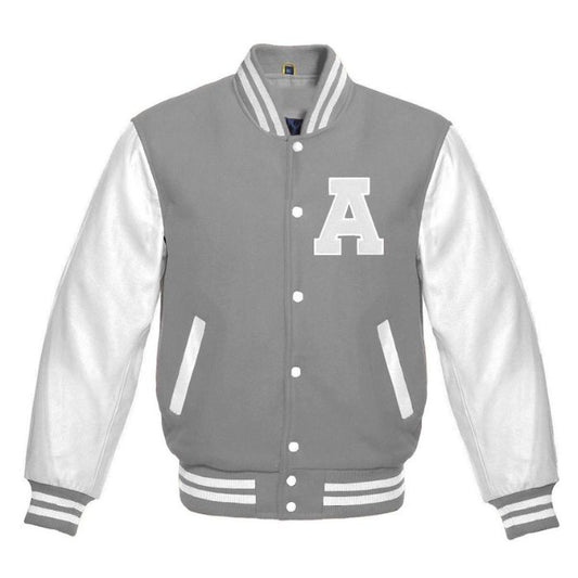 Letter A Letterman Jacket in Light Gray/White