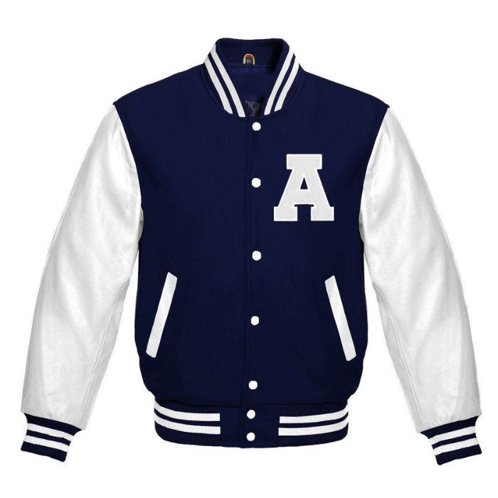 Letter A Letterman Jacket in Navy/White