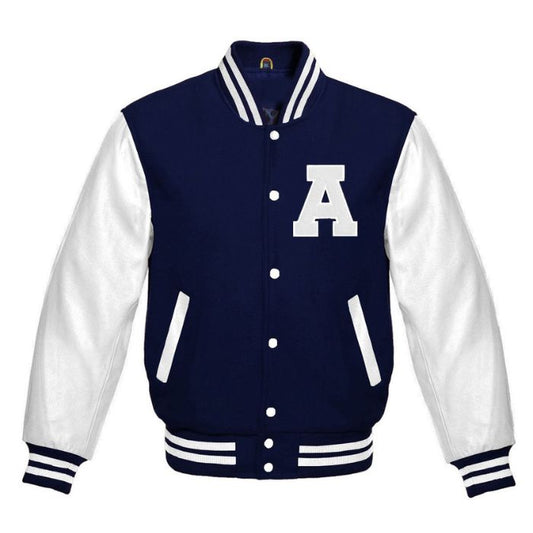 Letter A Letterman Jacket in Navy/White