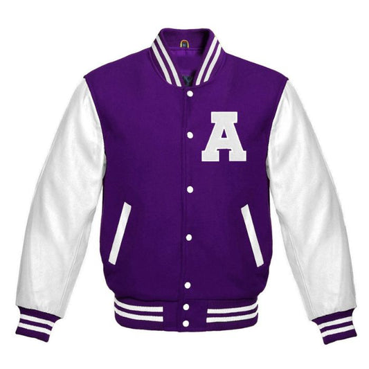 Letter A Letterman Jacket in Purple/White
