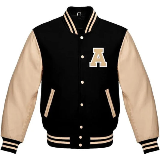 Letter A Varsity Jacket in Black/Cream